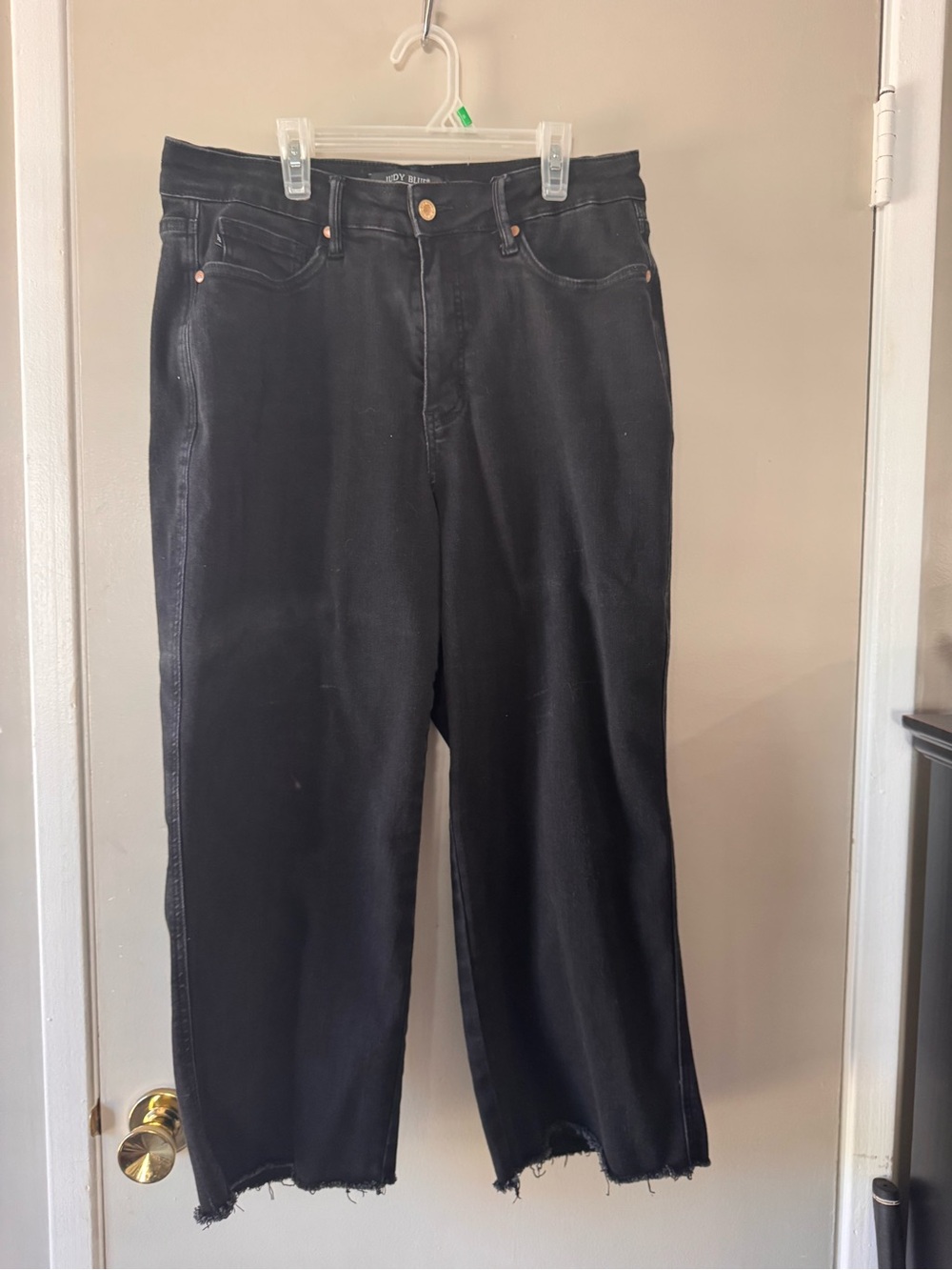 Judy Blue Black Cropped Raw-Hem Ankle Jeans